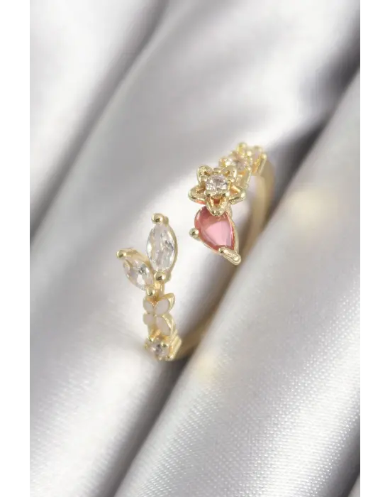  Altın Pembe Zirkon Taşlı Yıldız Model Çelik Yüzük