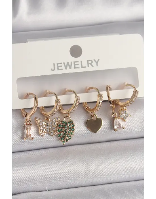  Altın Renkli Kelebek Figür Çoklu Figür Çelik Küpe Seti