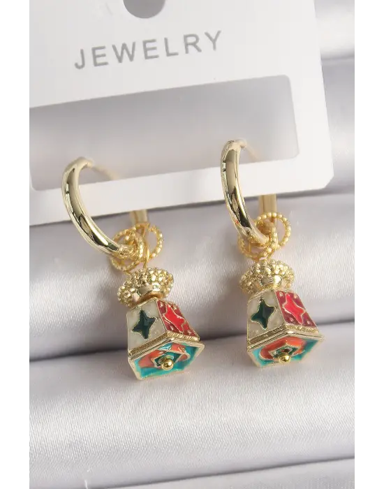  Altın Renkli Vintage Çin Emaye Model Çelik Küpe