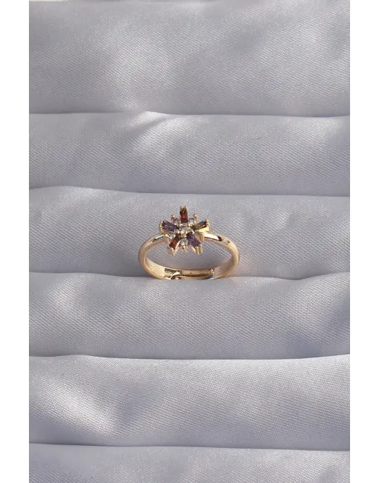  Altın Renkli Zirkon Taşlı Ayarlamalı Yüzük