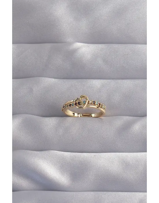  Altın Renkli Zirkon Taşlı Ayarlamalı Yüzük