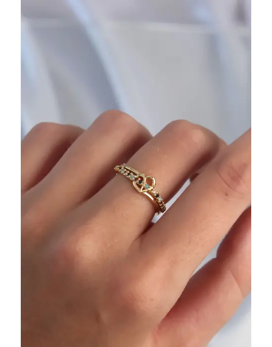  Altın Renkli Zirkon Taşlı Ayarlamalı Yüzük
