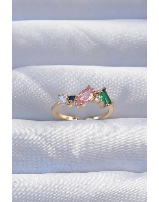  Altın Renkli Zirkon Taşlı Ayarlanabilir Yüzük