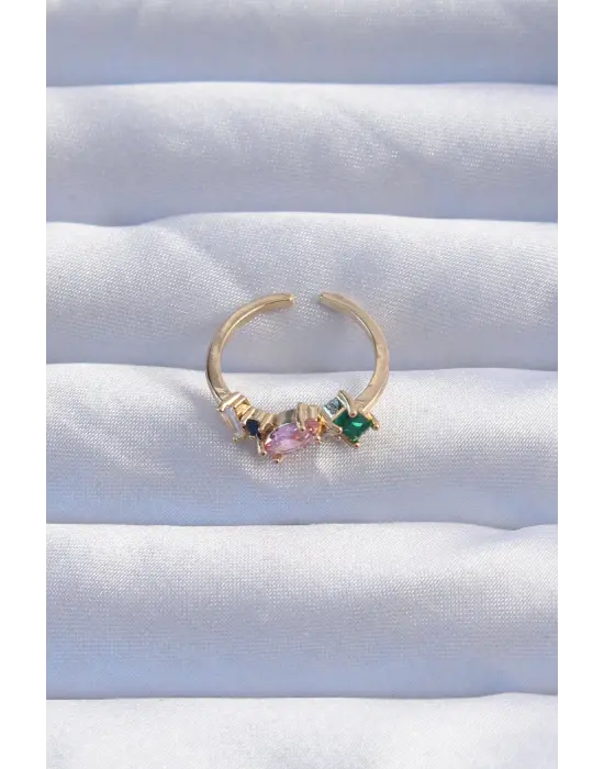  Altın Renkli Zirkon Taşlı Ayarlanabilir Yüzük