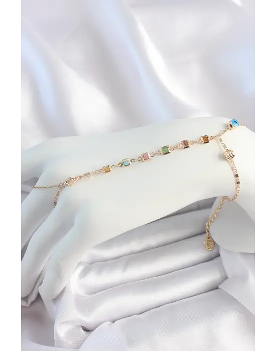 Pirinç Gold Renk Renkli Zİrkon Taşlı Şahmeran