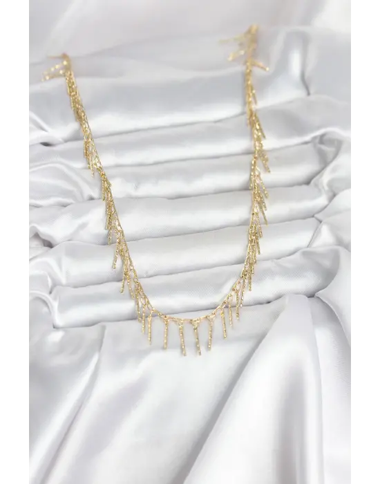 Pirinç Gold Renk Saçaklı Model Kadın Kolye