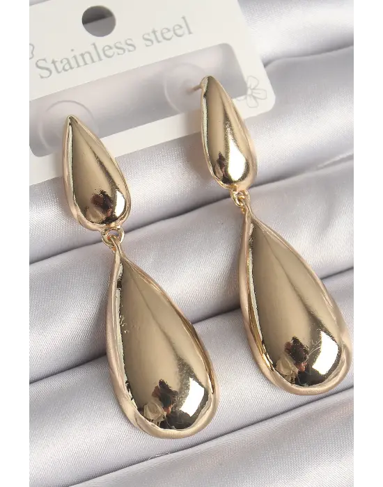  Altın Sallantı Damla Model Çelik Küpe