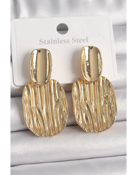 Altın Sallantı Kare Plaka Model Çelik Küpe