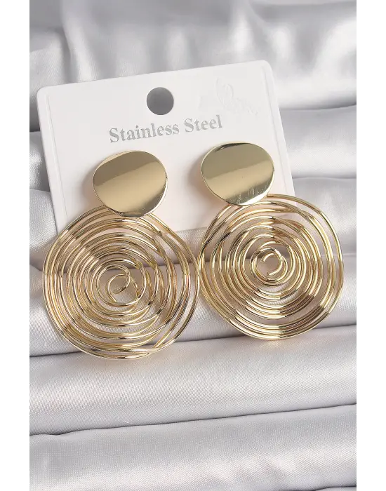 Altın Sallantı Labirent Daire Model Çelik Küpe