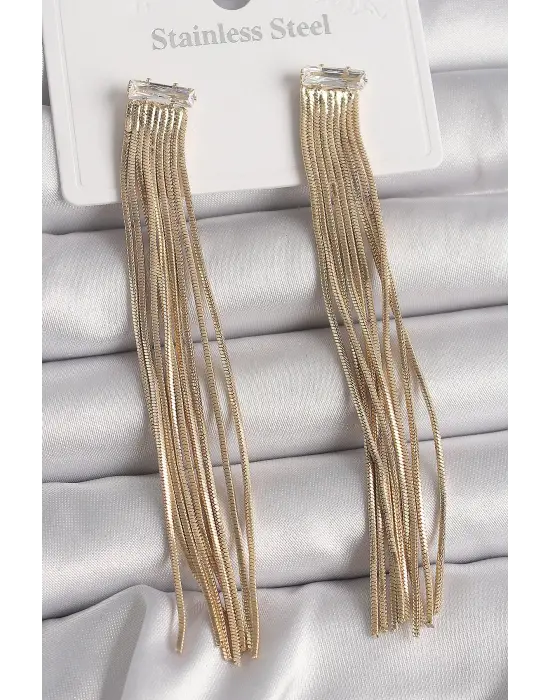  Altın Sallantı Püskül Model Çelik Küpe