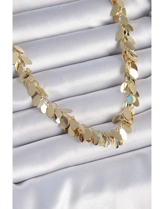 Pirinç Altın  Sallantı Yaprak Model  Çelik Kolye