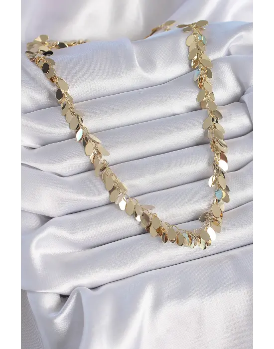 Pirinç Altın  Sallantı Yaprak Model  Çelik Kolye