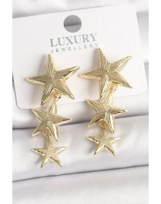  Altın Sallantı Yıldız Model Çelik Küpe