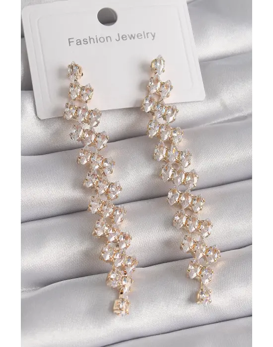  Altın Sallantı Zirkon Taşlı Çelik Küpe