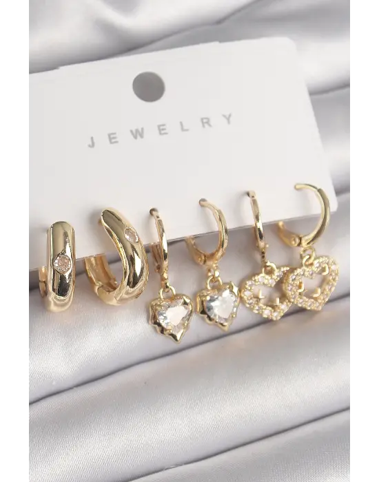  Altın Sallantı Zirkon Taşlı Kalp Model Çelik Küpe