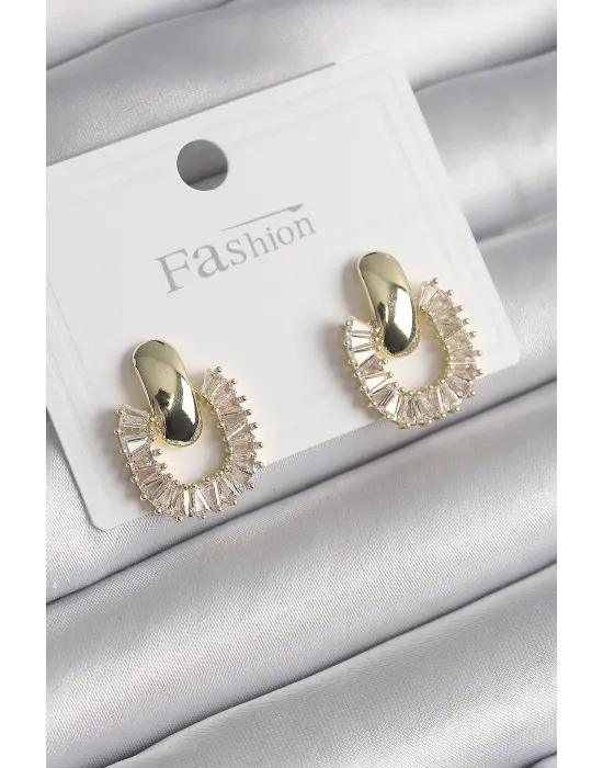  Altın Sallantı Zirkon Taşlı Kare Model Çelik Küpe