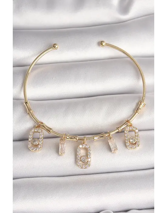 Pirinç Gold Renk Sallantı Zirkon Taşlı Messika Figür Charm Kadın Bileklik