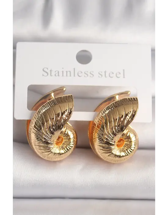  Altın Salyangoz Kabuğu Model Çelik Küpe