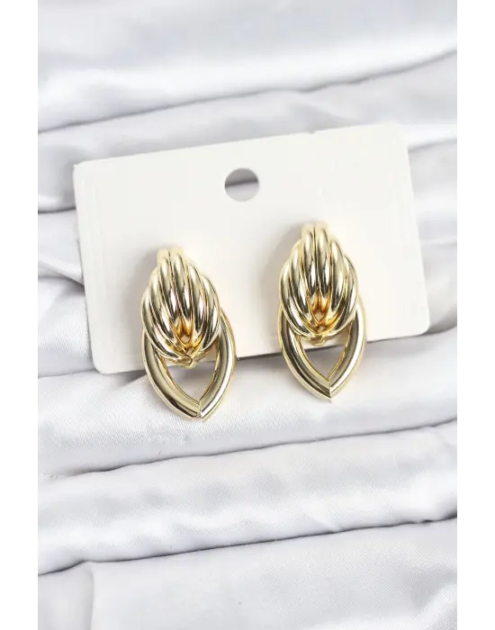 Çelik Gold Renk Sarmal Damla Model Vintage Kadın Küpe