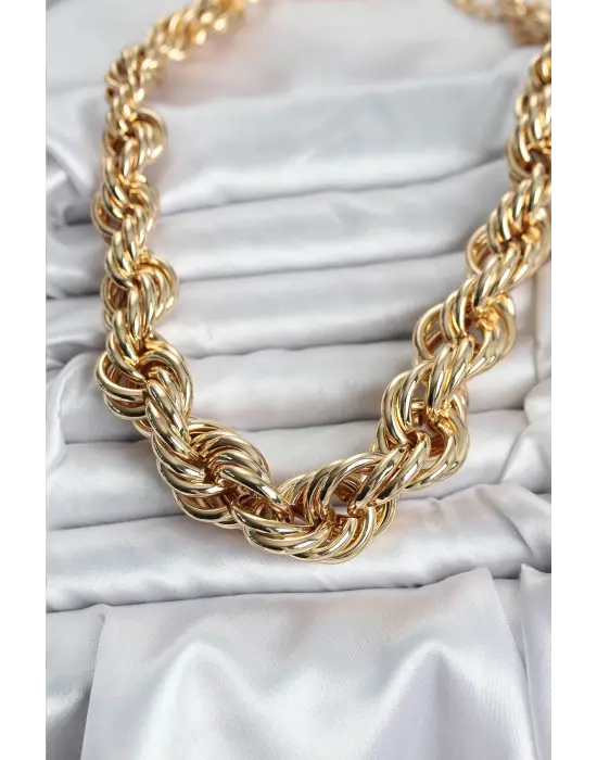 Pirinç Gold Renk Sarmal Halat Model Kadın Kolye