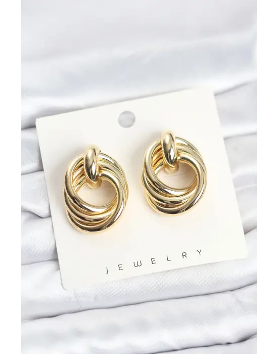 Çelik Gold Renk Sarmal Halka Model Vintage Kadın Küpe