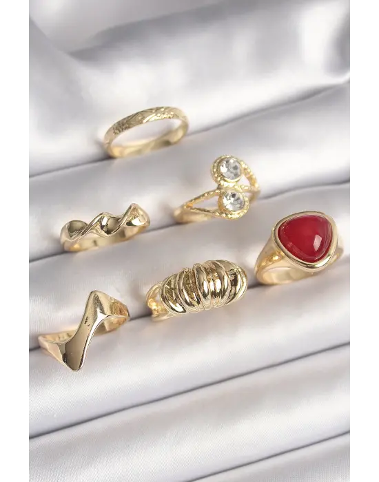  Altın Sarmal Modl Zirkon Taşlı Sarmal Detay 6Lı Çelik Yüzük Seti