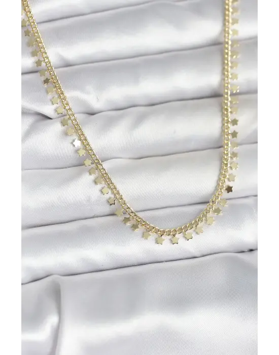 Pirinç Gold Renk Sıralı Yıldız Kadın Kolye