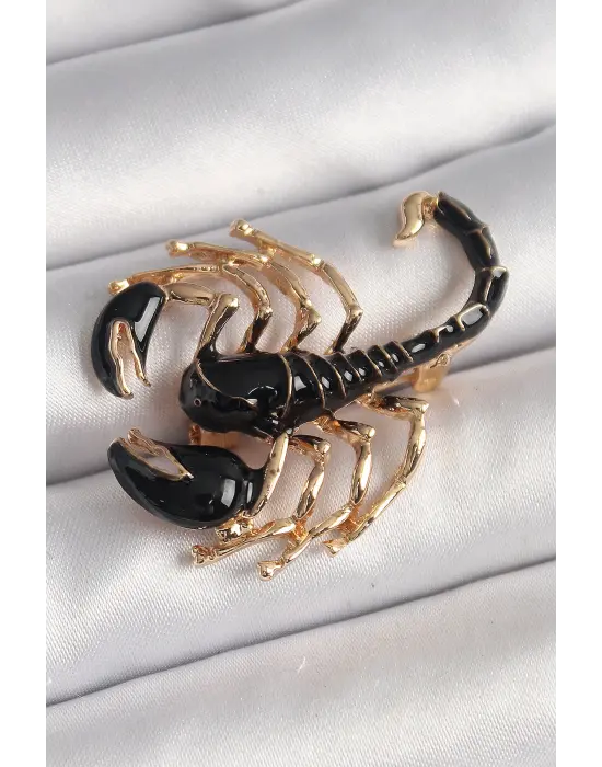 Çelik Gold Renk Siyah Akrep Model Kadın Broş