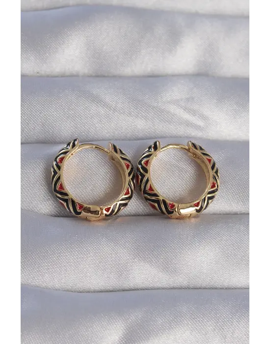  Altın Siyah Etnik Desenli Halka Küpe