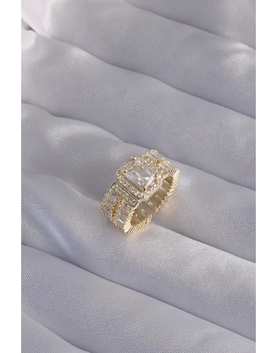  Altın Su Yolu Model Ayarlamalı Baget Taş Yüzük