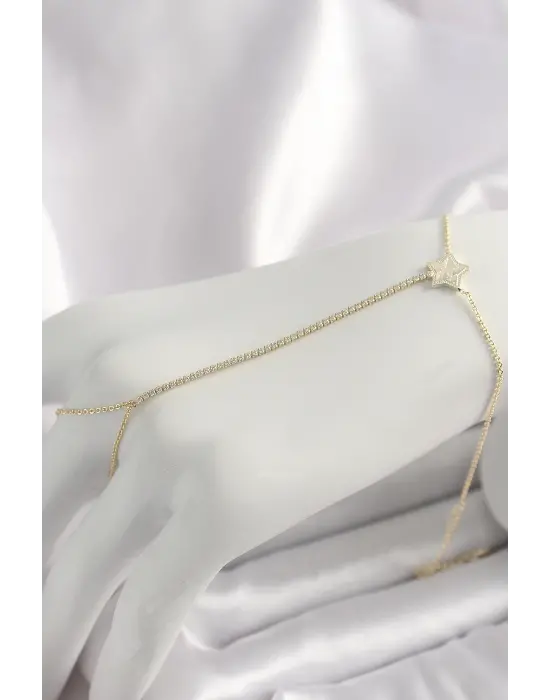 Pirinç Gold Renk Su Yolu Zirkon Taşlı Yıldız Model Kadın Şahmeran