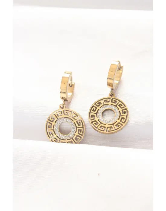  Altın Taşlı Oval Küpe