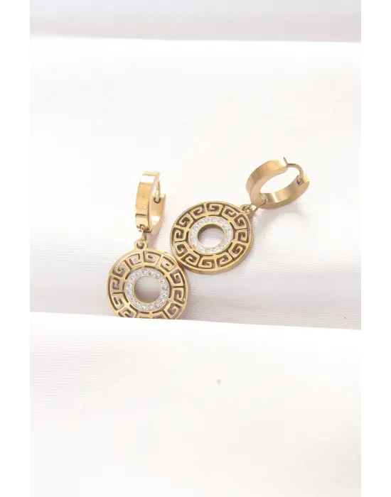  Altın Taşlı Oval Küpe