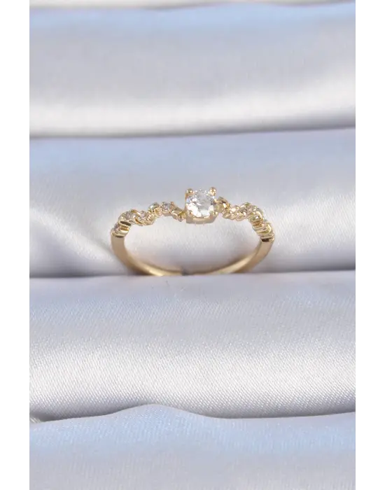  Altın Tek Taş Model Zirkon Taşlı Çelik Yüzük