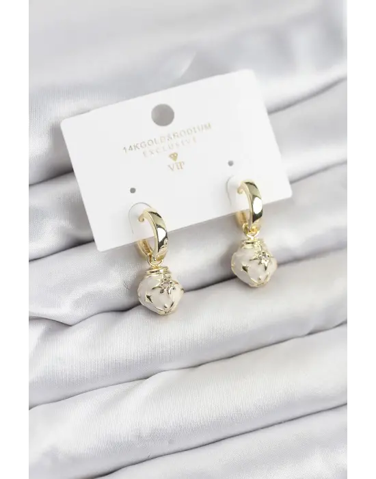 Çelik Gold Renk Topçuk Model Mineli Halka Kadın Küpe