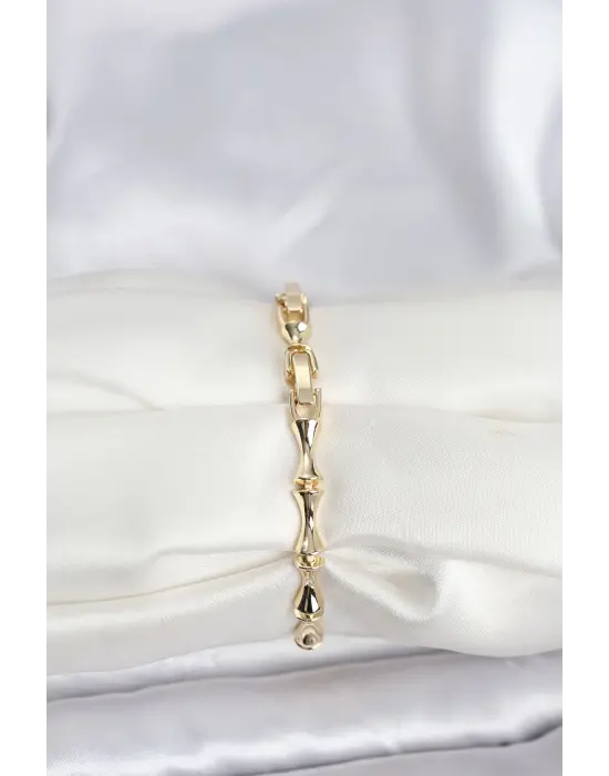 Çelik Gold Renk VIP Seri Kemik Model Zirkon Taşlı Kadın Bileklik