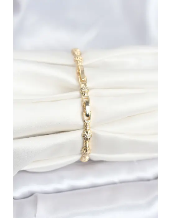 Çelik Gold Renk VIP Seri Punta Model Zirkon Taşlı Kadın Bileklik