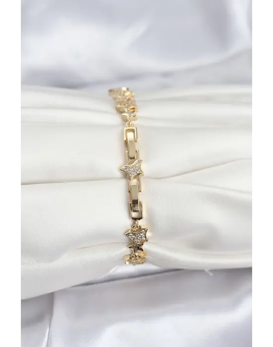 Çelik Gold Renk VIP Seri Yıldız Model Zirkon Taşlı Kadın Bileklik