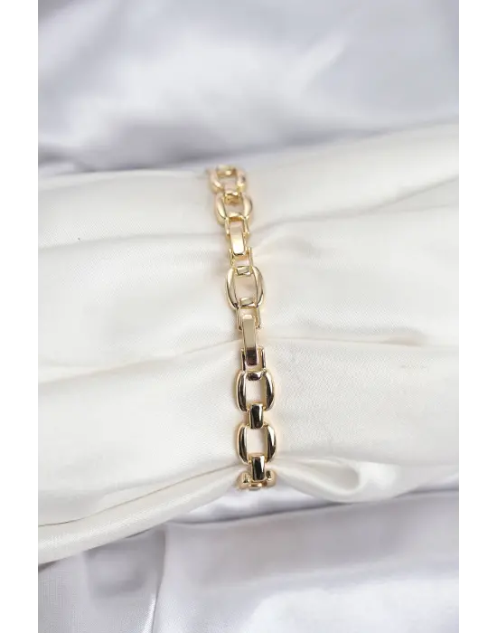 Çelik Gold Renk VIP Seri Zincir Model Zirkon Taşlı Kadın Bileklik