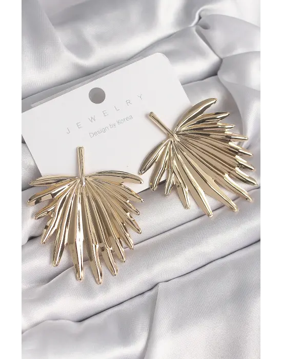  Altın Yaprak Model Çelik Küpe