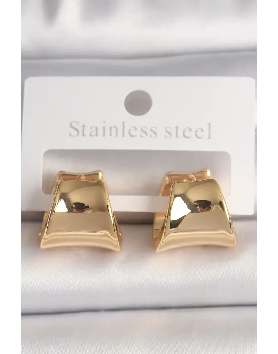  Altın Yarım Halka Model Çelik Küpe