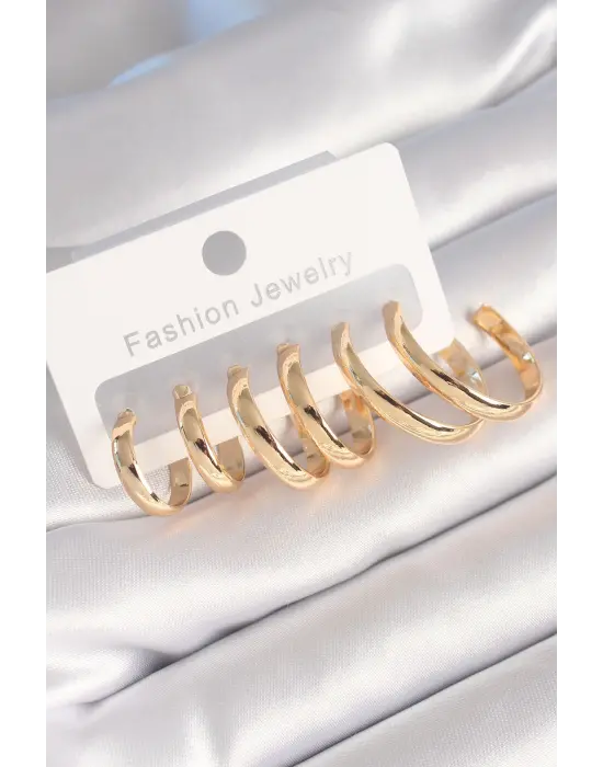  Altın Yassı Halka Model Çelik Küpe Seti