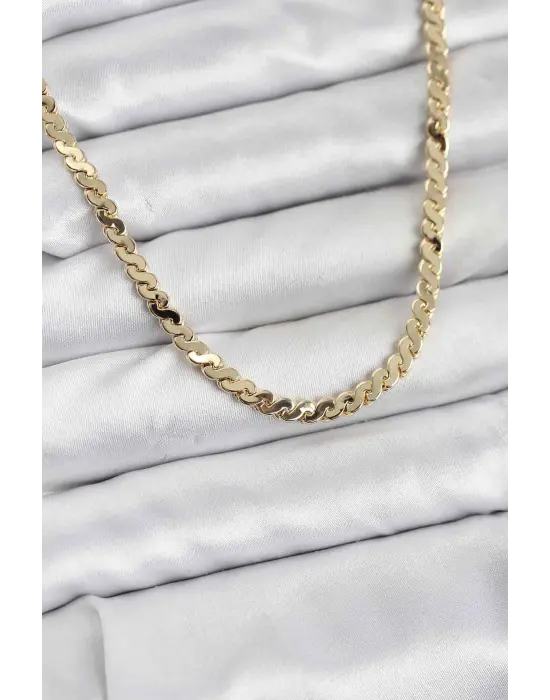 Çelik Gold Renk Yassı Zincir Kadın Kolye