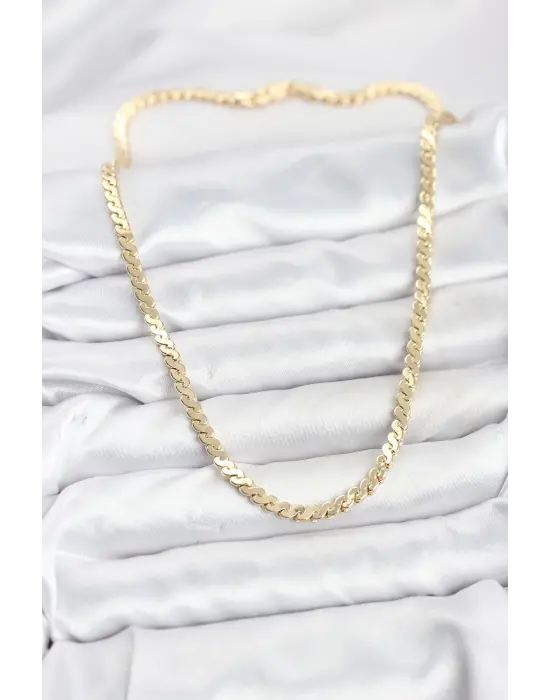 Çelik Gold Renk Yassı Zincir Kadın Kolye