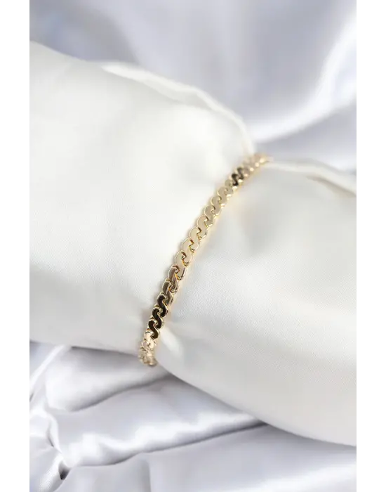 Pirinç Gold Renk Yassı Zincir Model Kadın Bileklik