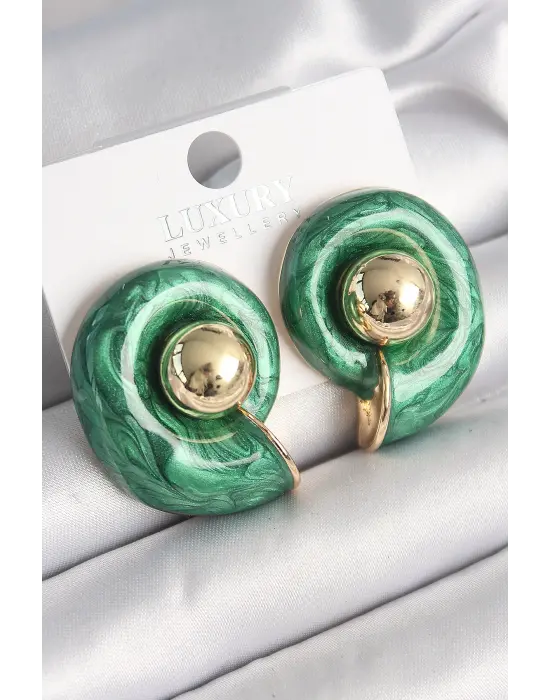 Altın Yeşil Mineli Salyangoz Model Çelik Küpe