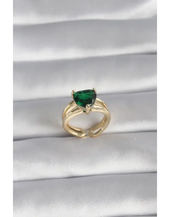  Altın Yeşil Zirkon Taşlı Tek Taş Model Çelik Yüzük