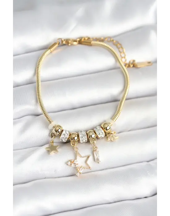 Pirinç Gold Renk Yıldız Charmlı Kadın Bileklik