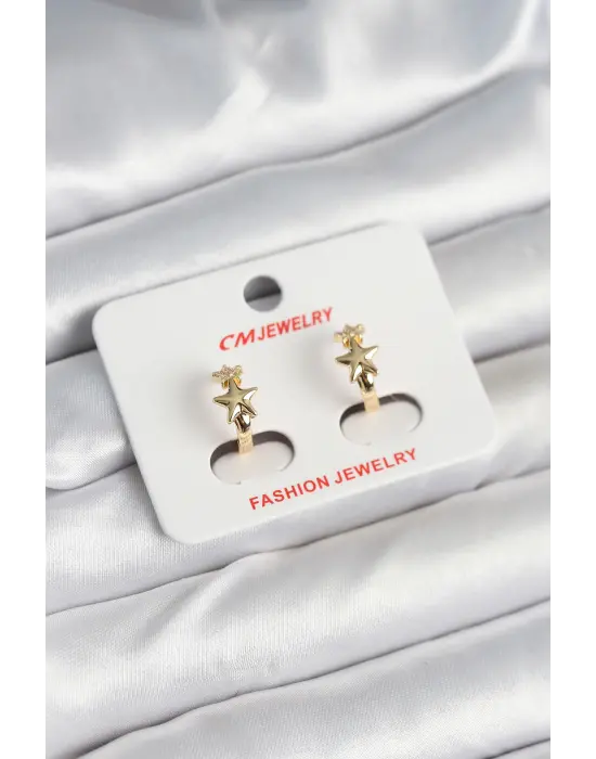 Pirinç Gold Renk Yıldız Kadın Küpe