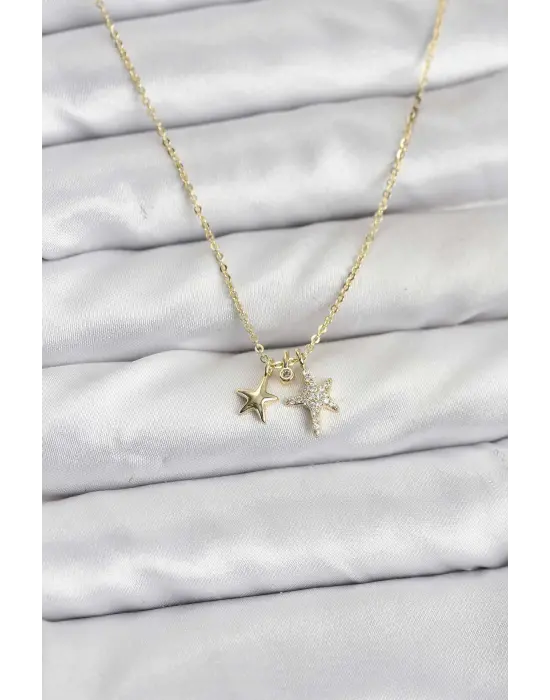 Çelik Gold Renk Yıldız Minimal Kadın Kolye